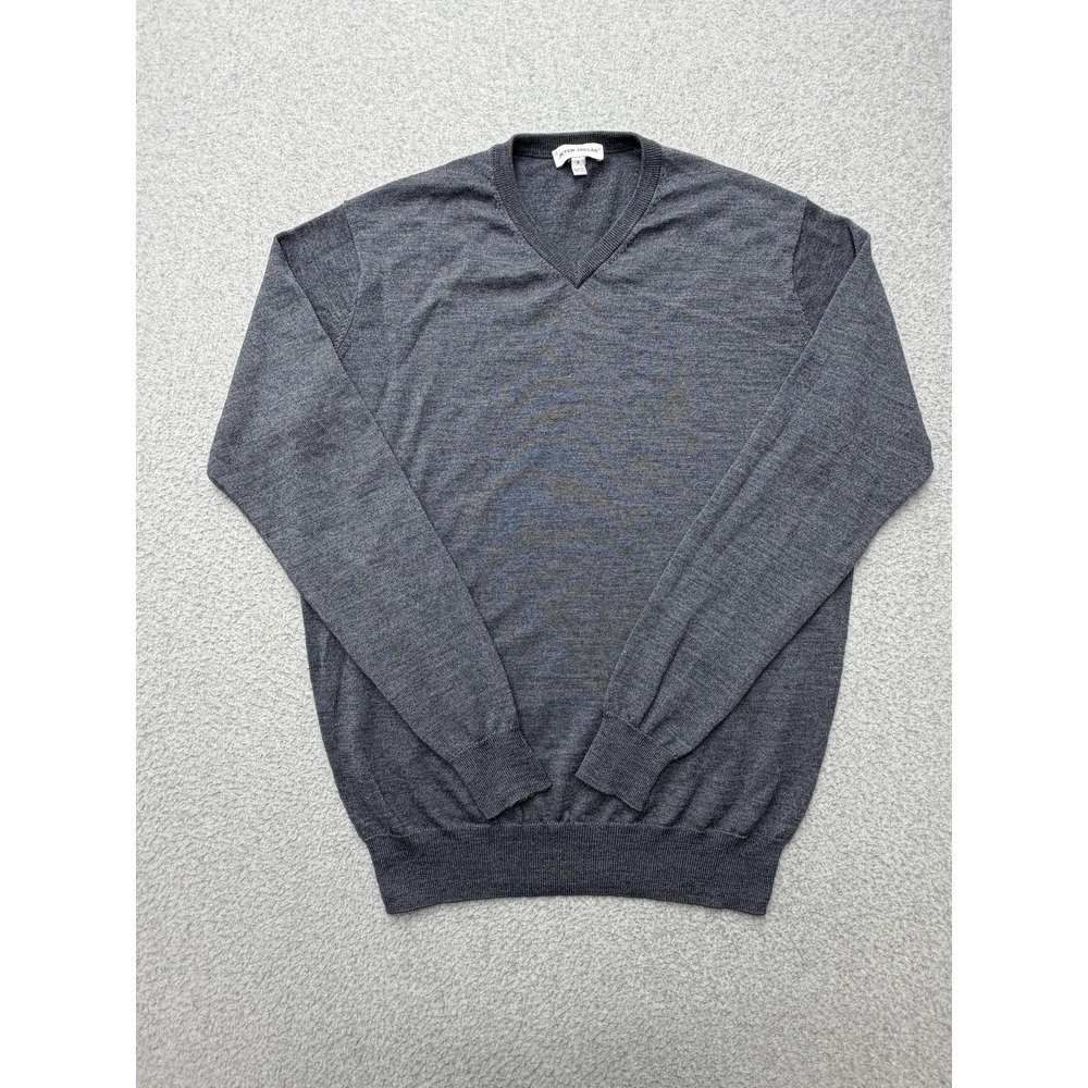 Peter Millar Sweater Mens Small Gray Merino Wool Lyocell V Neck Lightweight Knit
